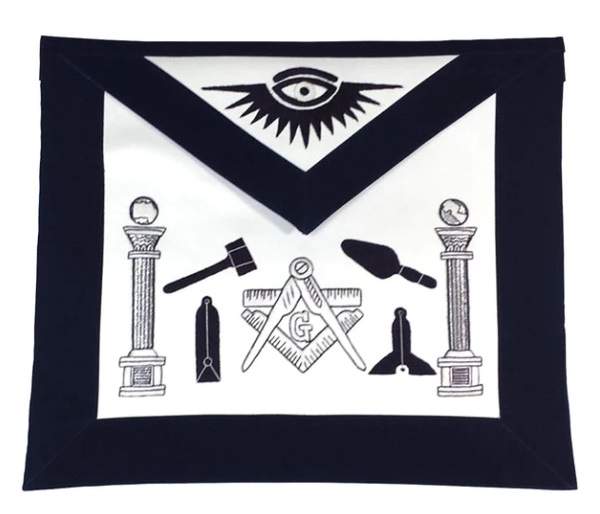 Masonic Apron Hand Embroidered Tools Navy Blue
