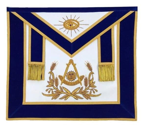 Masonic Past Master Apron Gold Embroidery Blue Velvet
