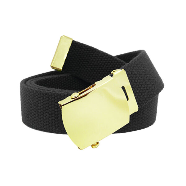 Military Canvas Web Belt with Gold Brass Buckle 