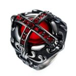 Red Templar Cross Silver and Gold Ring