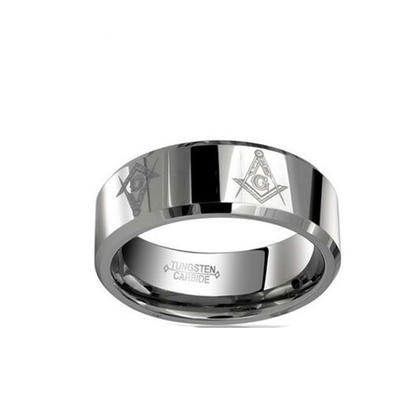 Freemason Tungsten Ring With Beveled Edge Steel Color